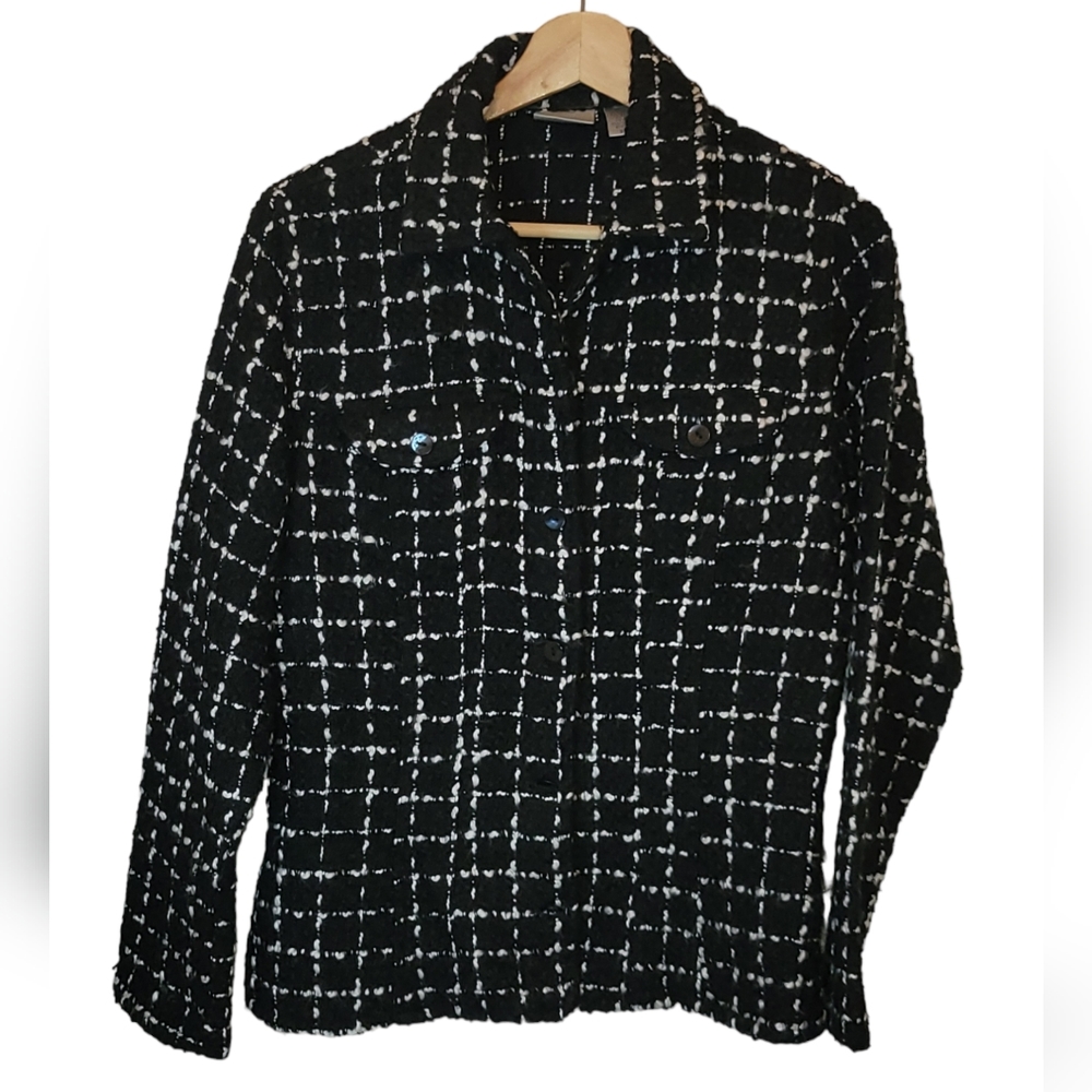 Women's Chico's Tweed Black and White Blazer Jacket Size 0/Small